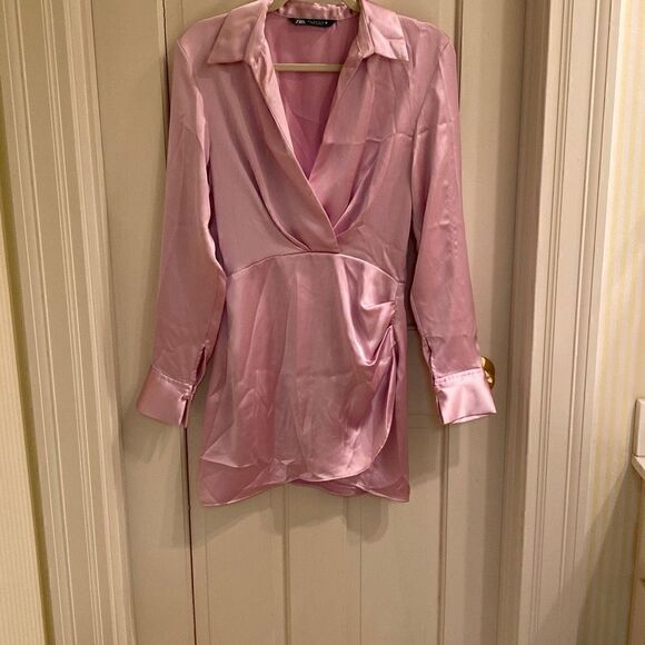 Zara Wrap Front Satin Effect Dress - Picture 1 of 7